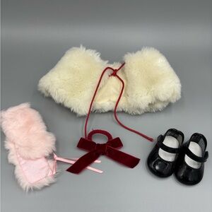 American Girl. Faux Fur Collars, Shoes and Velvet Bow